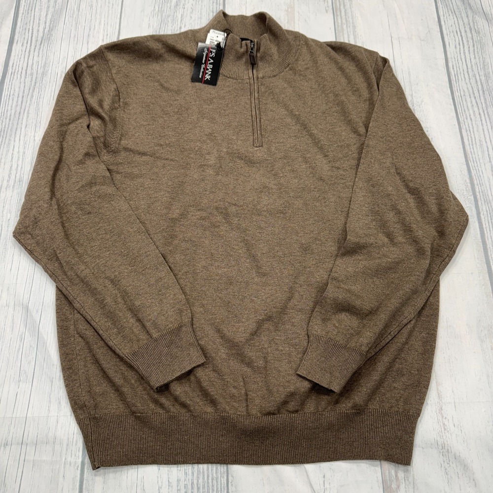 NWT Jos A Bank Signature‎ 1/4 Zip Sweater XL Oatmeal Brown Pullover Mens
